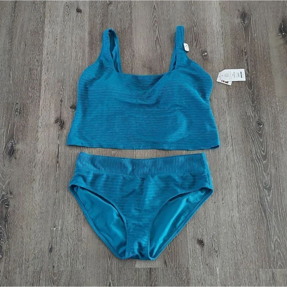 Time and Tru Ribbed Square Neck Tankini & Bikini Bottoms Set 2X (20W-22W)